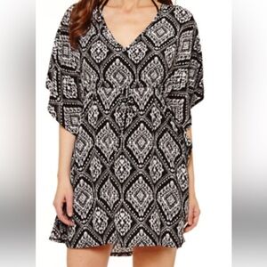 Wearabouts Black & White Geometric Woman’s Bathing Suit Cover Up, Tie Waist